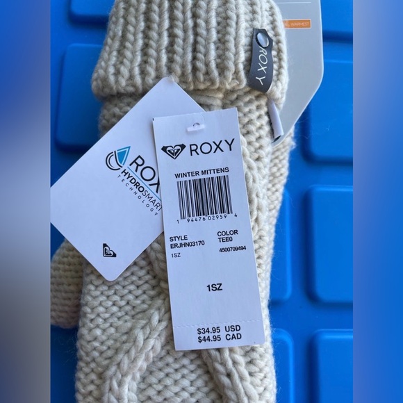 Roxy Winter Mittens cable knit cream NWT - Picture 6 of 6